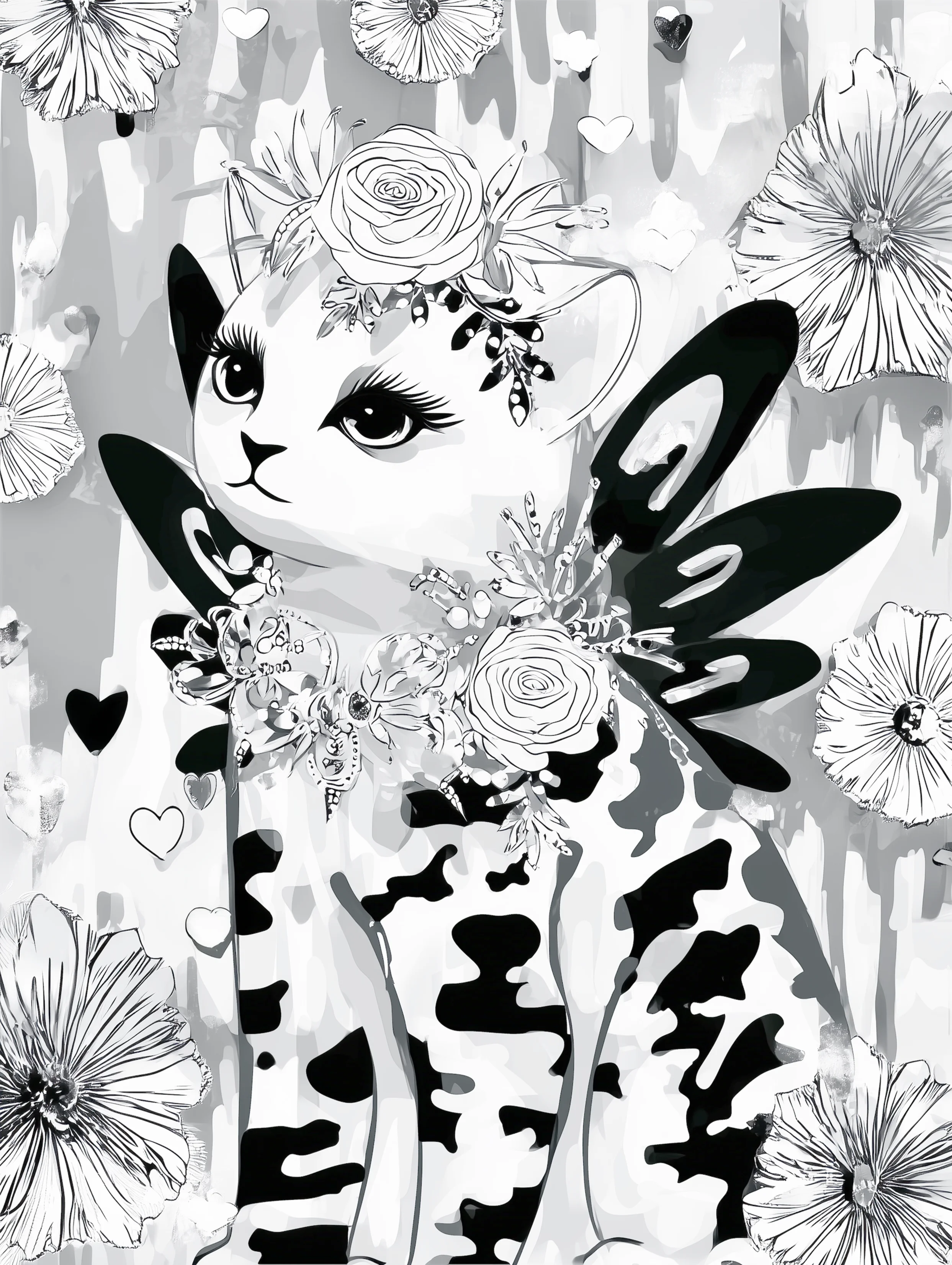 Free printable kitten coloring page featuring dark wings kitten